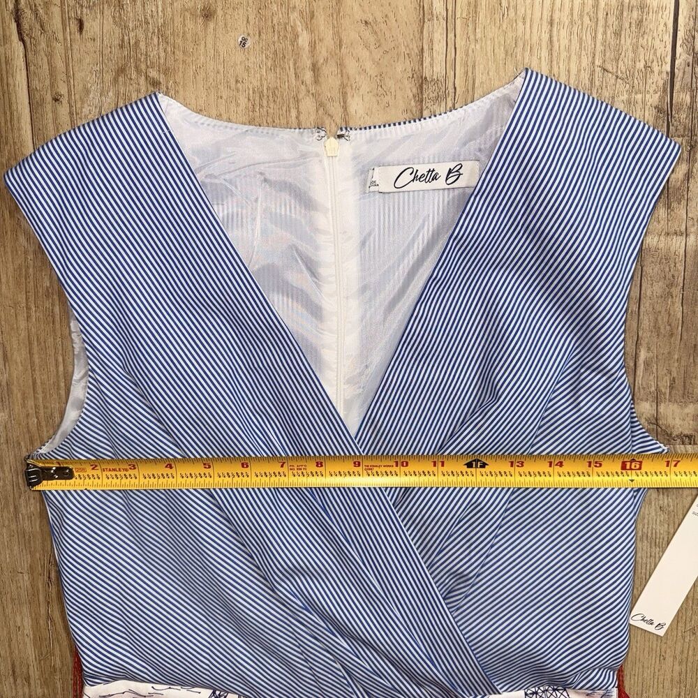 Chetta B Fit & Flare Dress Size 8 NWT Blue & White Red Belt Paris Summer - Picture 5 of 5